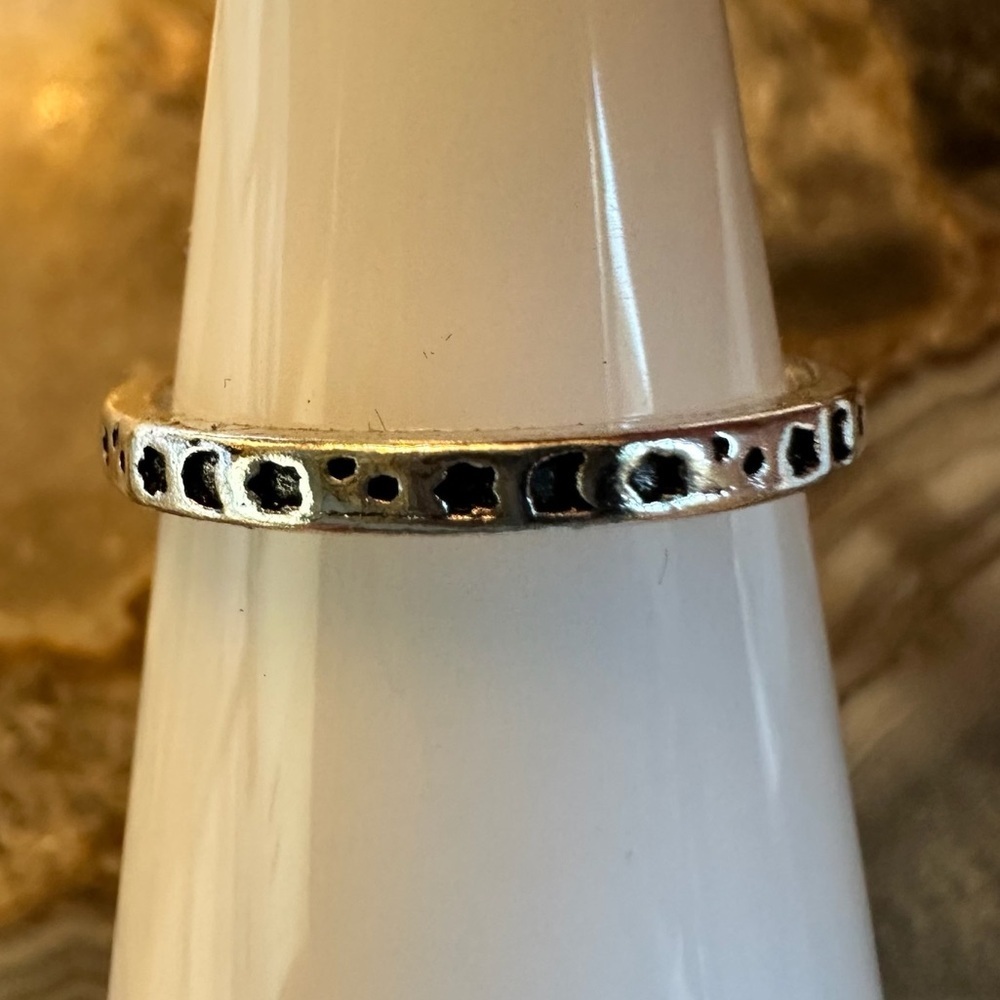 3208 Chic Silver Textured Women's Ring with Dainty Moon and Star Engravings